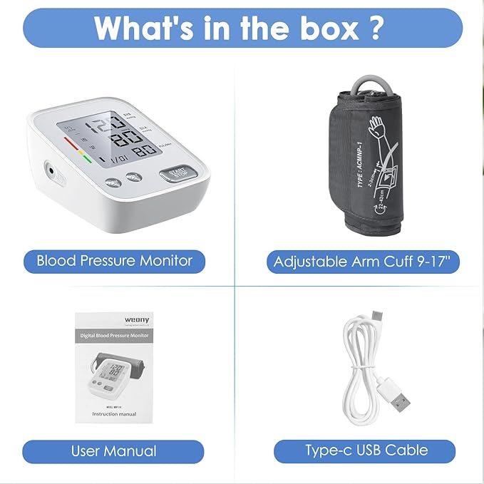 Blood Pressure Monitors for Home Use, Upper Arm Blood Pressure Monitor with Adjustable 9-17" Bp Cuff, 2x99 Memory, High BP Machine with USB Cable and Carrying Bag