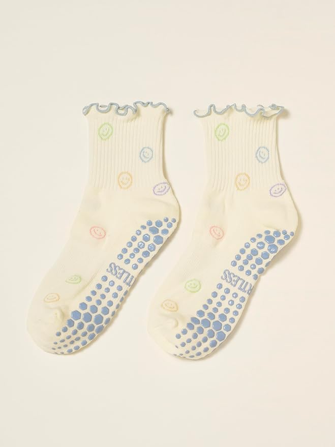 Crew Half Calf Grip Socks, Cutest Fruits Pilates Socks, Ruffle socks, Non-Slip, Barre Yoga Fitness