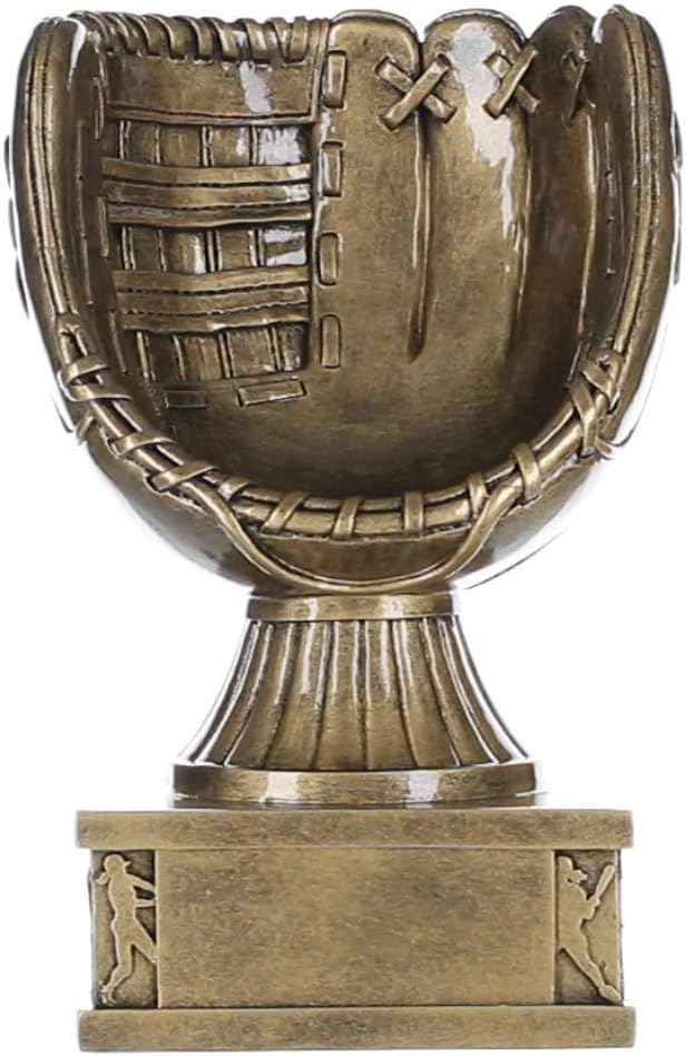 Decade Awards Action Pedestal Softball Glove Trophy – Engraved Game Ball Holder Display – Custom Softball Award for MVPs, Coaches, Players, Teams – Celebrate Wins – Customize Now (8 Inch)