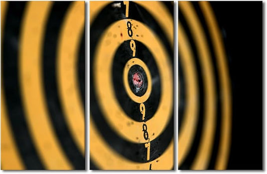 3 Panel Wall Art Yellow Retro Dart Plate Poster on Canvas Framed Art Sports Theme Paintings Home Decor Dart Plate Artwork Picture Print for Modern Home Decoration Framed Ready to Hang(28" Wx42 H)