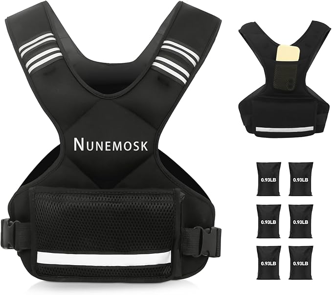 Weighted Vest, Adjustable Weights for Women& Men, 4-10LB/12-18LB Rucking Vest with 6 Weights & Large Pocket, Reflective Strip for Running, Workouts & Strength Training