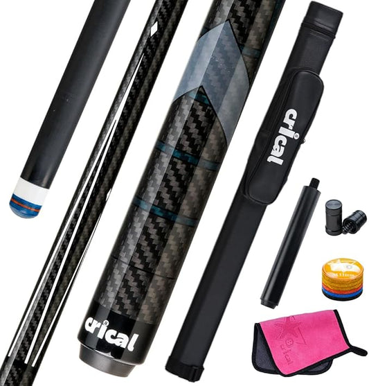 CRICAL Carbon Fiber Pool Cue Stick 58" Billiard Cue Sticks Professional Low Deflection Pool Sticks with 3/8 * 8 Pin Joint and 12.5mm Tip