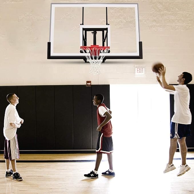 Katop Wall Mount Basketball Hoop with 60"x36", 72"x42" Tempered Glass Backboard, Effortlessly Height Adjustable from 7.5' to 10', Pre Installed Pads and Heavy Duty Basketball Rim and Net