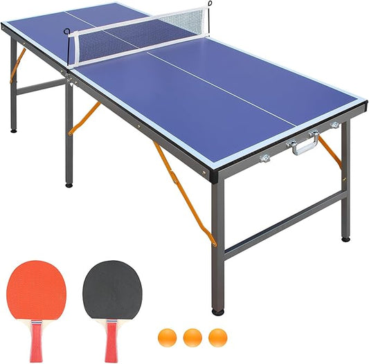 Ping Pong Table Foldable & Portable Table Tennis Table Set for Indoor & Outdoor Games with Net, 2 Paddles and 3 Balls