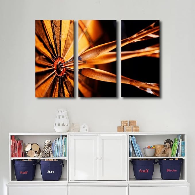 3 Piece Black and White Wall Art Sports Theme Posters and Prints Canvas Wall Art Dart Hits the Bullseye Contemporary Wall Decor Living Room Giclee Gallery Packaging Artwork Ready to Hang(24"Wx36"H)