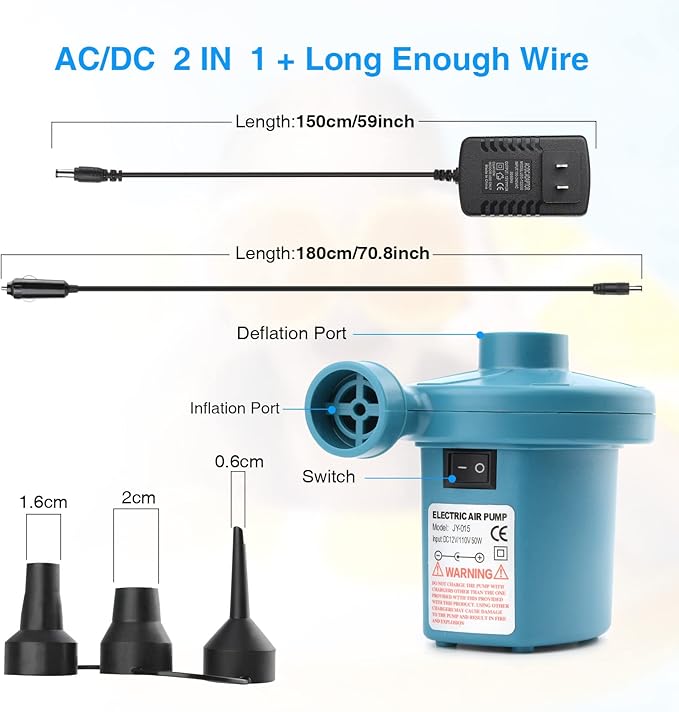 Bestrip Electric Air Pump, Air Pump for Inflatables Air Mattress Couch Pool Floats，Inflatables Boat Raft Toys, AC/DC Pump