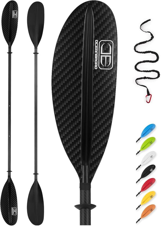OCEANBROAD Adjustable Carbon Fiber Kayak Paddle 86in/220cm to 94in/240cm Kayaking Oar for Adults with Paddle Leash 1 Paddle