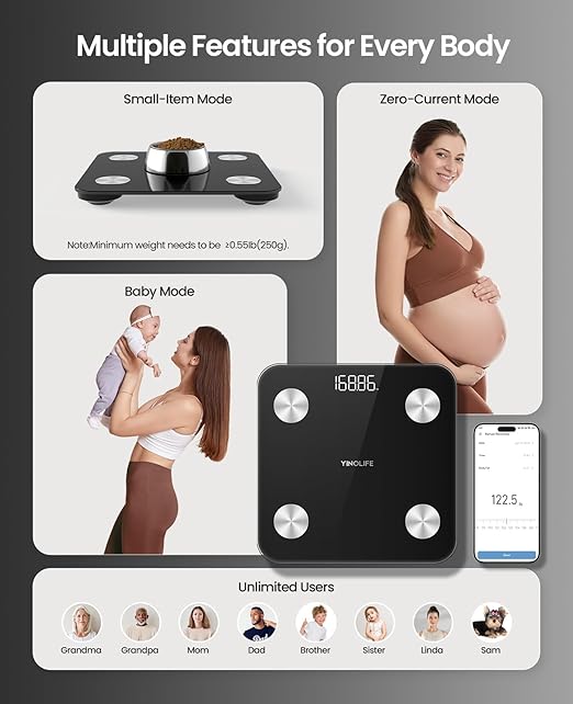 Scale for Body Weight, Digital Smart Bathroom Weight Scale with BMI, Body Fat, Muscle Mass, Accurate 20 Body Composition Scale, 10.2" Compact Platform with APP, 400lb, Black