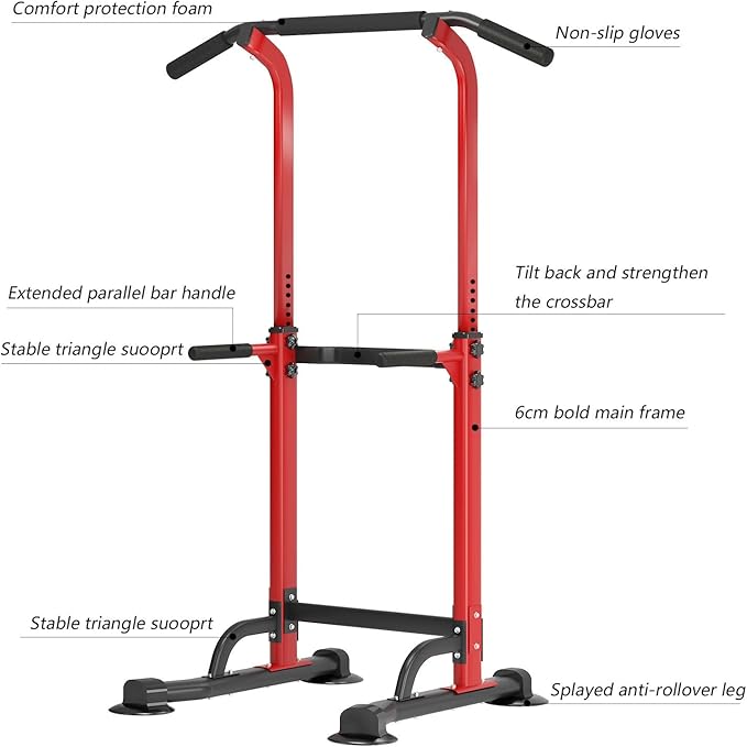 SogesPower Power Tower Dip Station Pull Up Bar for Home Gym Adjustable Height Strength Training Workout Equipment,Pull Up Bar Station