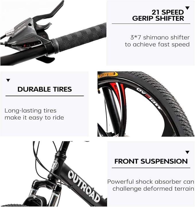 26 ich Folding Mountain Bike, 21 Speed High Carbon Steel Mountain Bike for Adults with 26 Inches Durable Tires, Front Suspension Folding Bicycle for Women and Man