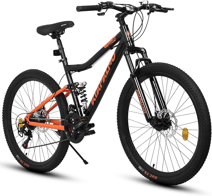 26 Inch Mountain Bike Dual Suspension for Mens Boys, 21 Speeds Steel Women Girls Mountain Bike Summer Travel Trip, Disc Brakes Adult Teens Sport Men Women Bicycle for Trail Commuter City Road