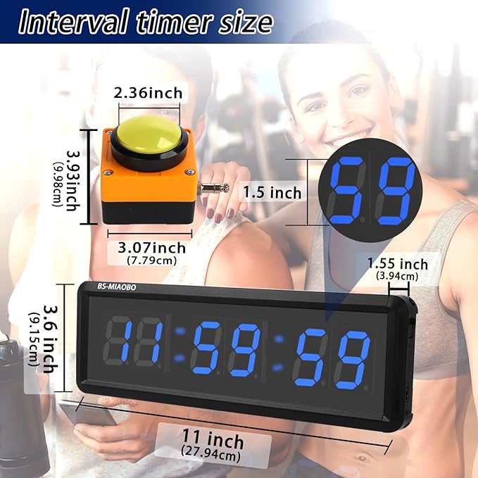 Independent Button Type 1.5-inch Fitness Room Rest Timer, Suitable for Gym Exercise/School/Home Exercise/Boxing Gym/Indoor Rock Climbing (1.5 inch 6-Digit Blue)