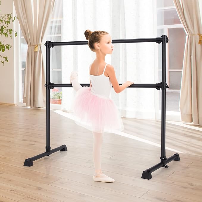 GOFLAME 4FT Ballet Barre Portable, Freestanding Double Ballet Barre Height Adjustable with Anti Slip Base, Heavy Duty Stretch Dance Bar for Home Workout