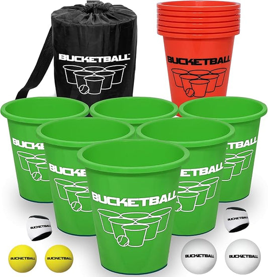 BucketBall | Team Color Edition | Combo Pack (Green/Orange): Original Yard Pong Game: Best Camping, Beach, Lawn, Outdoor, Family, Adult, Tailgate, Jumbo, Giant Game