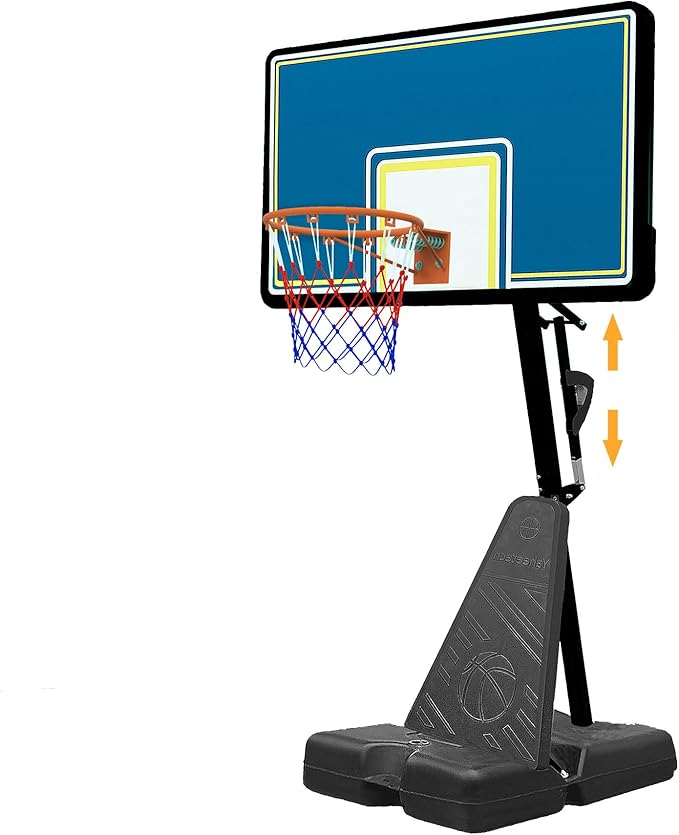 Basketball Hoop Outdoor 8.04-10FT Height Adjustable, Portable Basketball Goal with 44 Inch Shatterproof Backboard, Heavy-Duty Base & Wheels for Youth,Teens,Adults in Backyard,Driveway,Indoor