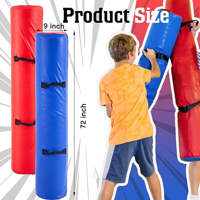 ShinyRelief 2 Pcs Jousting Sticks for Adults Sponge Filled Pugil Stick 72" l x 9" Dia PU Covered Set for Sparring Games, Blue and Red