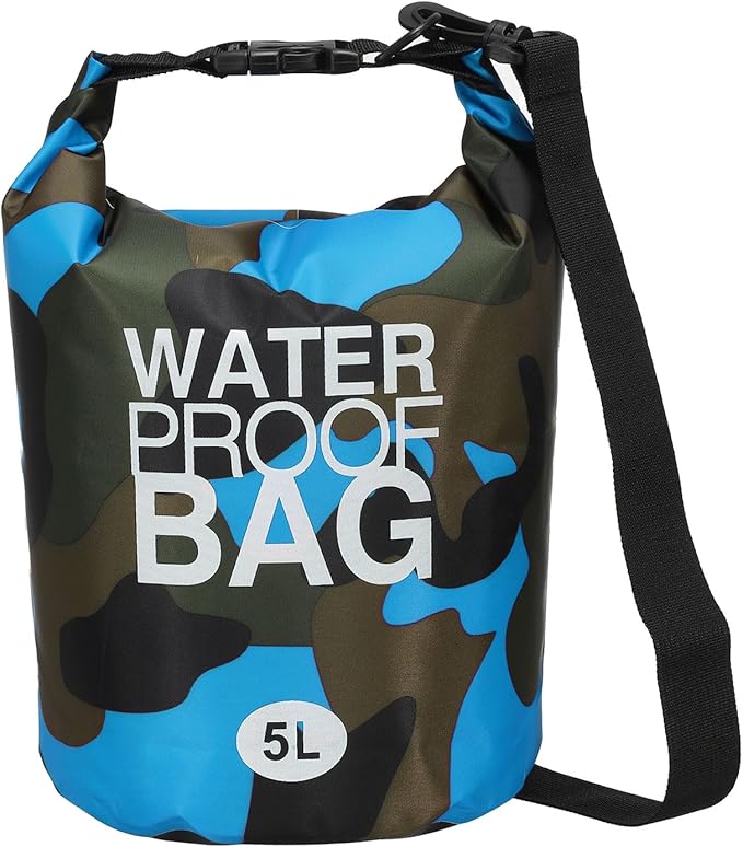 Waterproof Dry Bag, 5L Fit for Women Men Water Proof Bags Lightweight Dry Storage Floating Backpack with Whistle for Travel Boating Kayaking (Sky Blue Camouflage)