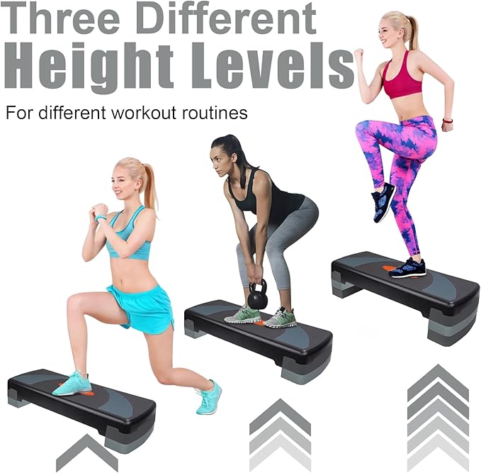 Exercise Workout Aerobic Step Platform Trainer, 31" Aerobic Stepper with 4"-6"-8" Adjustable Height Risers