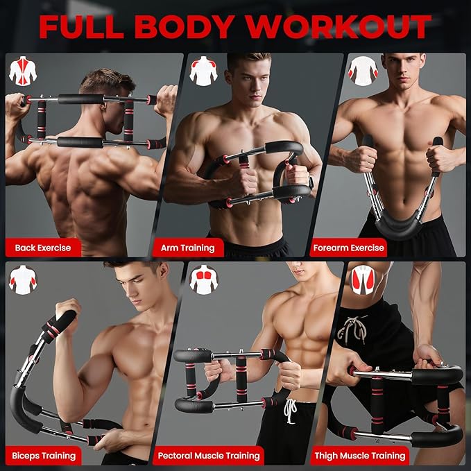 Twister Arm Trainer, Chest Workout Equipment for Men & Women Portable Spring Resistance Chest Exerciser Forearm Strengthener Bar Detachable for Home Fitness Equipment for Enhancing Upper Body Muscle