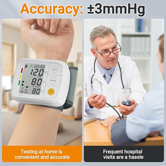 Wrist Blood Pressure Monitors for Home Use Blood Pressure Machine with Bp Cuff 5.47-7.68", Voice Broadcast, 2x120 Memory, Measurable Board Carrying Case and AAA Battery Bp Monitor(White)