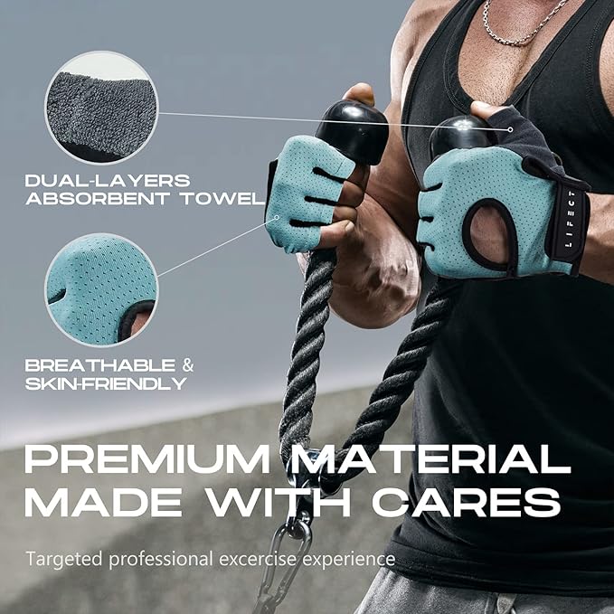 LIFECT Essential Breathable Workout Gloves, Weight Lifting Fingerless Gym Exercise Gloves with Curved Open Back, for Powerlifting, Women and Men