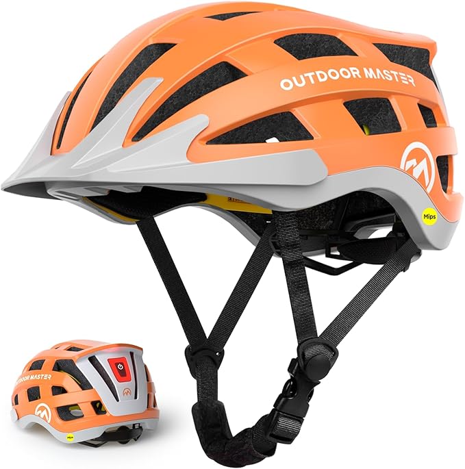 OutdoorMaster Gem II MIPS Bike Helmet with Light - Lightweight Cycling Helmet,Mountain Road Bicycle Helmet for Youth & Adult