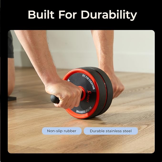 Sunny Health & Fitness Waist Trainer Ab Roller with Elbow Support, Training Wheels, Foldable for Home Gym, Abdominal Exercises, Core Strength, Glute Trainer, Crunch Workouts with Optional Dip Station
