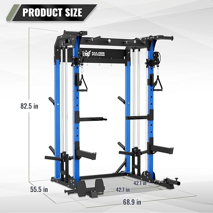 MAJOR FITNESS F22 Power Rack, 1600lbs All-in-One Squat Rack with Cable Crossover, Dual Pulley System, Heavy-Duty Steel Frame, Attachments & Storage for Home Gym Strength Training