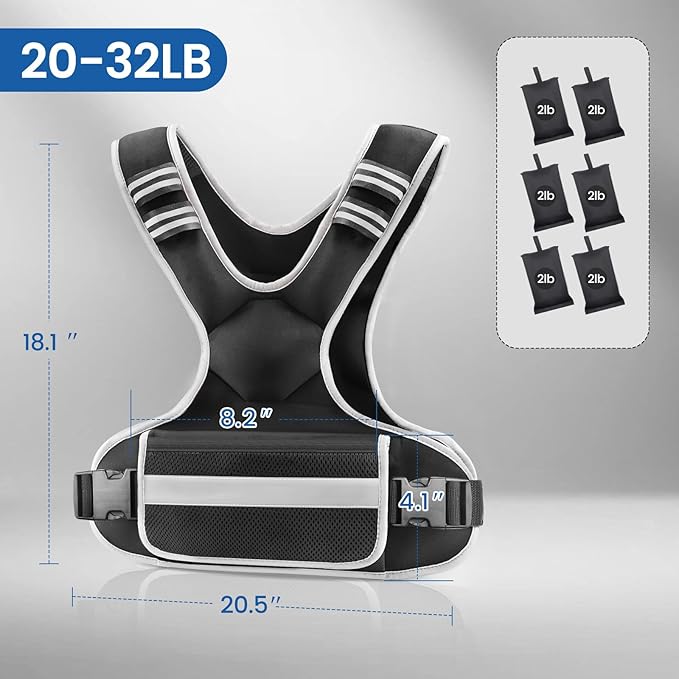 Adjustable Weighted Vest Woman 4-10lb/12-18lb/20-32lb Weighted Vest Men with 6 Ironsand Weights, Shoulder Pads and Large Pocket for Walking Running Crossfit Strength Training