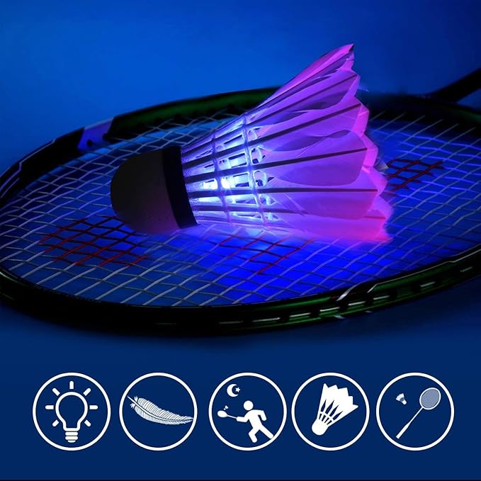 Arespark LED Badminton Shuttlecock, Dark Night Colorful LED Goose Feather Glow Birdies Lighting, Light Up Shuttle-Cocks Badminton Balls for Outdoor & Indoor Sports Activities