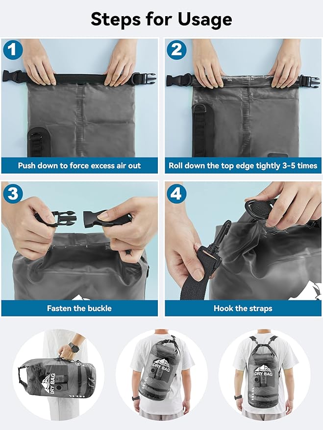 HEETA Dry Bag Waterproof for Women Men, 5L/10L/20L/30L/40L Roll Top Lightweight Dry Storage Bag Backpack with Phone Case for Travel Swimming Boating Kayaking Paddle Board Camping Beach Accessories