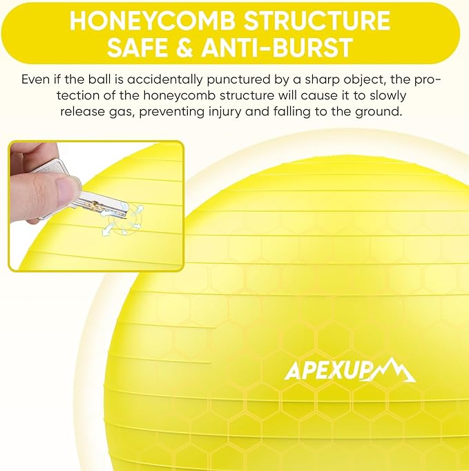APEXUP Yoga & Pilates Ball - Anti Slip Heavy Duty Gym Ball for Fitness, Balance & Core Workout