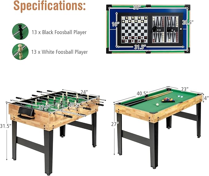 Goplus 10-in-1 Combination Multi Game Table Set, Adult Size Combo Game Table W/Foosball, Table Tennis, Pool, Air Hockey Table, Bowling, Chess, Checkers, Backgammon for Family Game Night