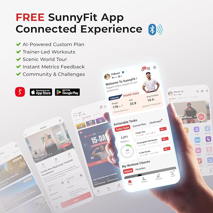 Sunny Health & Fitness ACTIVE Series Smart Exercise Bike with SunnyFit App Connection