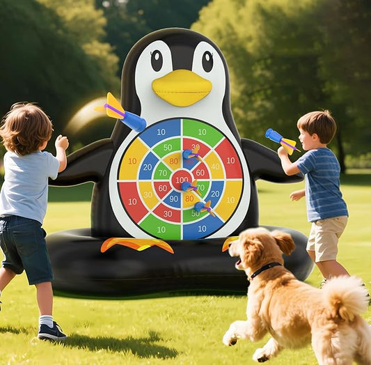 MOONTOY Pool Toys for Kids, Inflatable Penguin Dart Board Game, Pool Games for Beach & Backyard, Summer Water Toys for Boys Girls Ages 6-12, Teens & Adults (Pump Included)