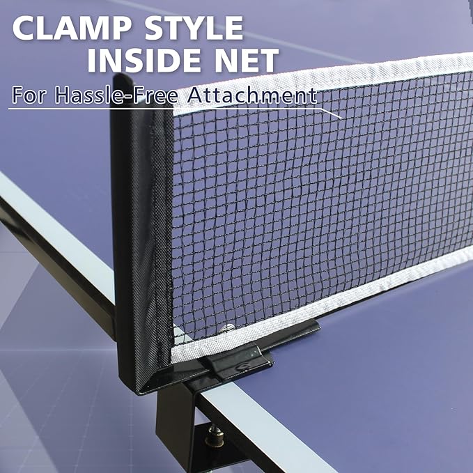 Rakon Blue Folding Rolling 8×4 FT Table Tennis Table Indoor and Outdoor Table Tennis Table, 2 Rackets, 3 Balls, 1 Net and 4 Wheels Set Behind It for Easy Movement