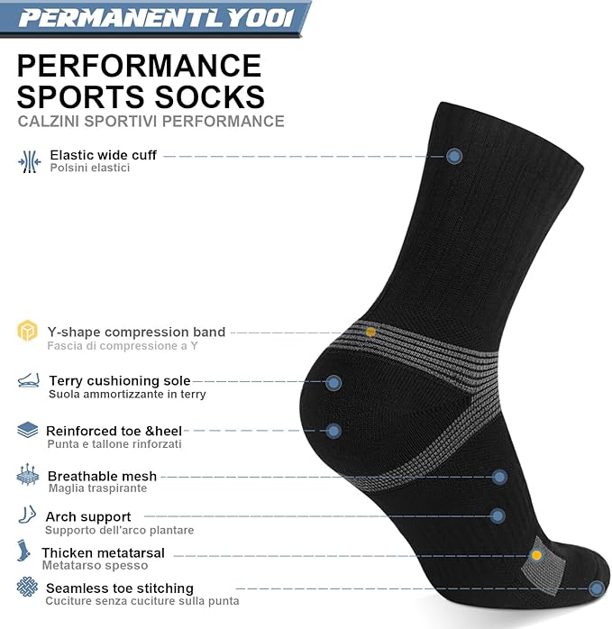 6-Pair Cushion Sports Socks Men Women Tennis Sock Ankle-support for Basketball Baseball Running Hiking Padel..