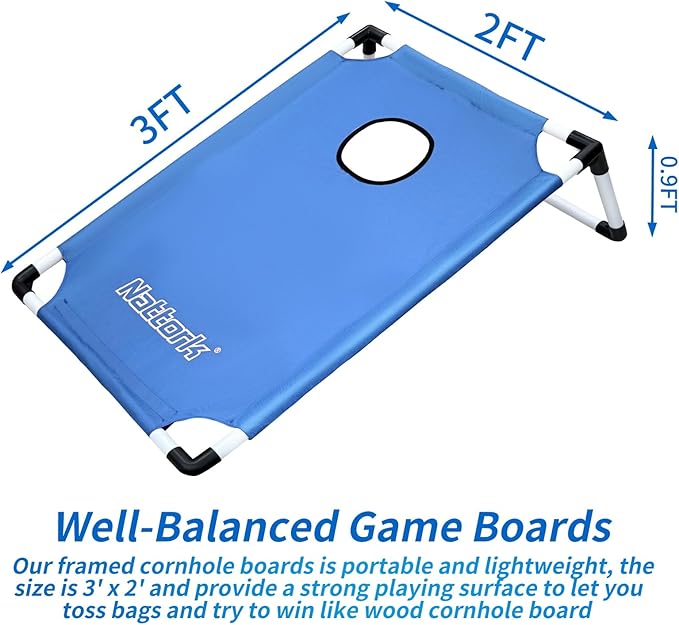Portable Cornhole Set PVC Framed Corn Holes Outdoor Game Set with 2 Cornhole Boards, 8 Cornhole Bean Bags and Carrying Case, Camping Games Indoor Outdoor for Kids and Adults, Travel Camping Accessory