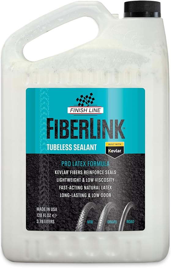 Finish Line FiberLink Pro Latex Tubeless Tire Sealant with Kevlar Technology – Long-Lasting, Low Viscosity Bicycle Sealant for Road, Gravel, Cyclocross, Mountain & Fat Bike Tires, 1 Gal