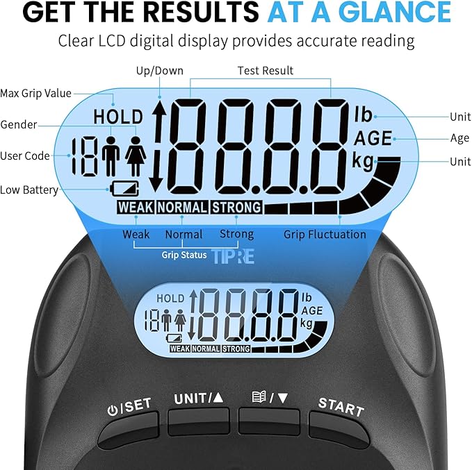 396lbs/180kg Grip Strength Tester, Hand Grip Dynamometer, Digital Grip Strength Tester with LCD Display, Adjustable Hand Grip Training Gauge, Hand Grip Testing for Sports Home School Use