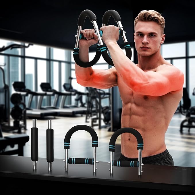 Power Twister Arm Trainer, Adjustable Chest Exerciser Arm Exercise Equipment with Leather Cover, Portable Home Fitness Equipment Chest Workout Arm Strenth Trainer for Men, Women(Blue)