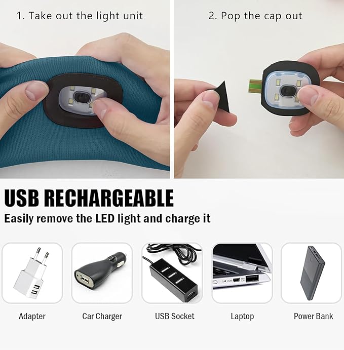 ATNKE 4 LED Lighted Sport Sweatband,USB Rechargeable Running Head Band Lamp High Stretch Wicking Gifts for Men and Women