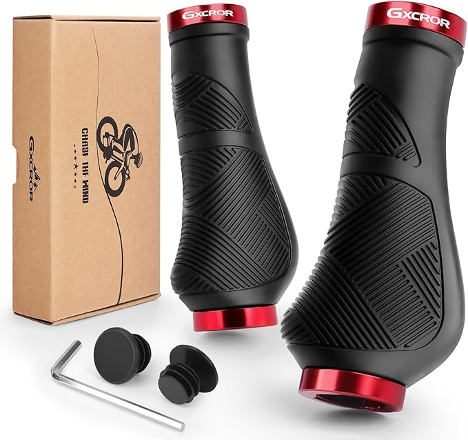 GXCROR Ergonomic Bike Handlebar Grips, Double Lock, Non-Slip Rubber, Universal 22.2mm, for MTB E-Bike