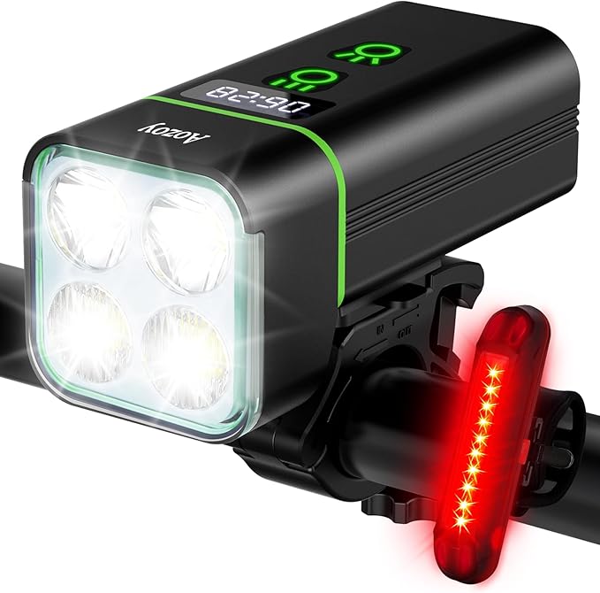 Bike Light Set USB Rechargeable - 5400mAh Bike Headlight & Taillight with Digital Display, 3 LED Super Bright 1600 Lumen 6 Lights Modes for All Bicycles, Road, Mountain, Night Riding