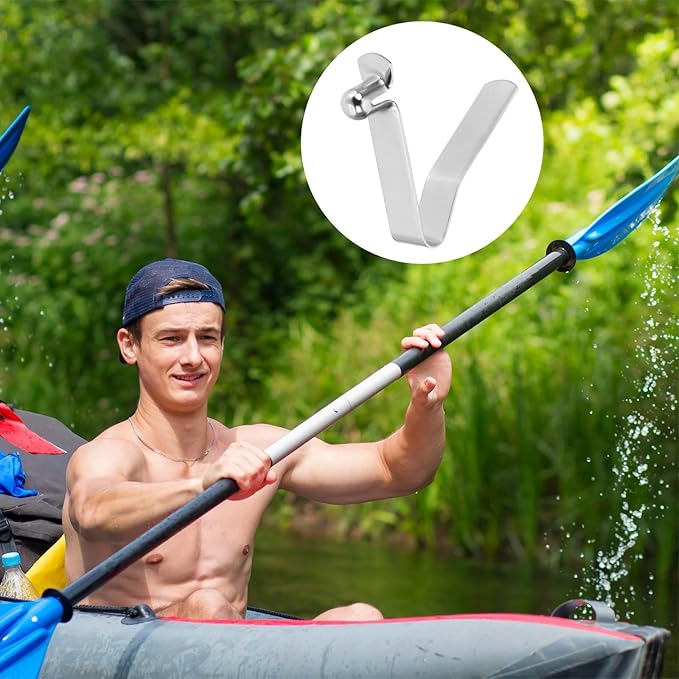 HARFINGTON Single Button Kayak Paddle Snap Spring Clip Spring Steel V-Shaped Hollow Lift Telescopic Locking Tube Pole Clips for Tent Umbrella Camping