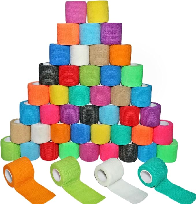 48 Pack 2” x 5 Yards Self Adhesive Bandage Wrap, Elastic Breathable Cohesive Bandage Wrap Athletic Stretch Tape for Wrist Ankle Sports (Multi-Color)