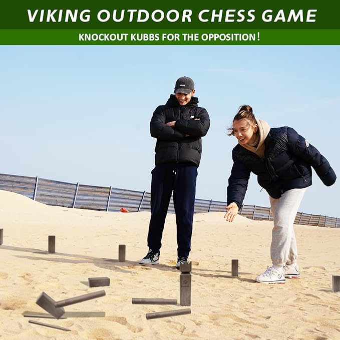 Kubb Yard Game Set, Garden Rubber Wood Outdoor Tossing Game with Canvas Carry Bag, Giant Viking Outdoor Chess Game for Kids, Adults & Backyard Lawn