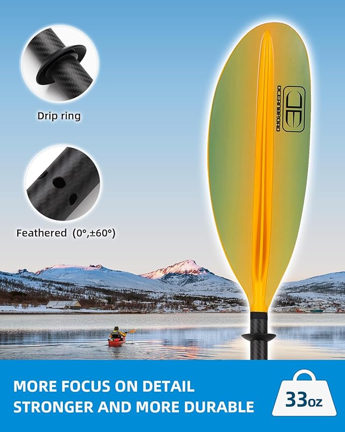 OCEANBROAD Carbon Fiber Kayak Paddle 90.5in/230cm, 86in/218cm for Adults Kayaking Boating Canoeing Oar with Paddle Leash