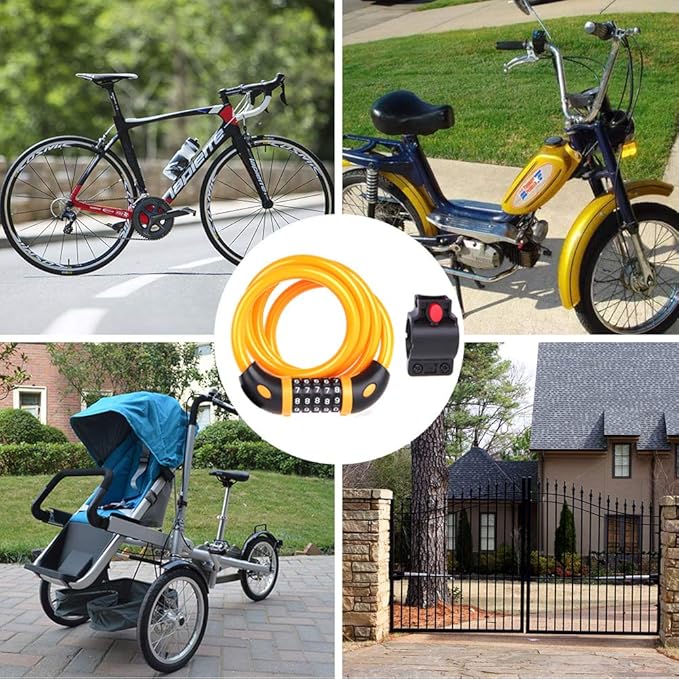 NDakter Bike Lock, 4/5.6 Feet Bicycle Cable, High Security 5 Digit Resettable Combination Coiling Bicycle Lock, Heavy Duty Anti Theft Cable with Mounting Bracket, 1/2 Inch Diameter (12mm)