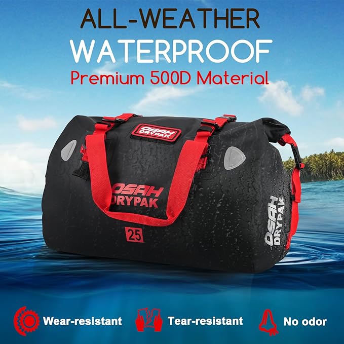 Waterproof Duffel Bag - Motorcycle Dry Bag Tail Bag with Large Storage Space, Waterproof Luggage Duffle Bags with Outer Mesh Zipper Pocket for Camping, Kayaking, Fishing & Traveling